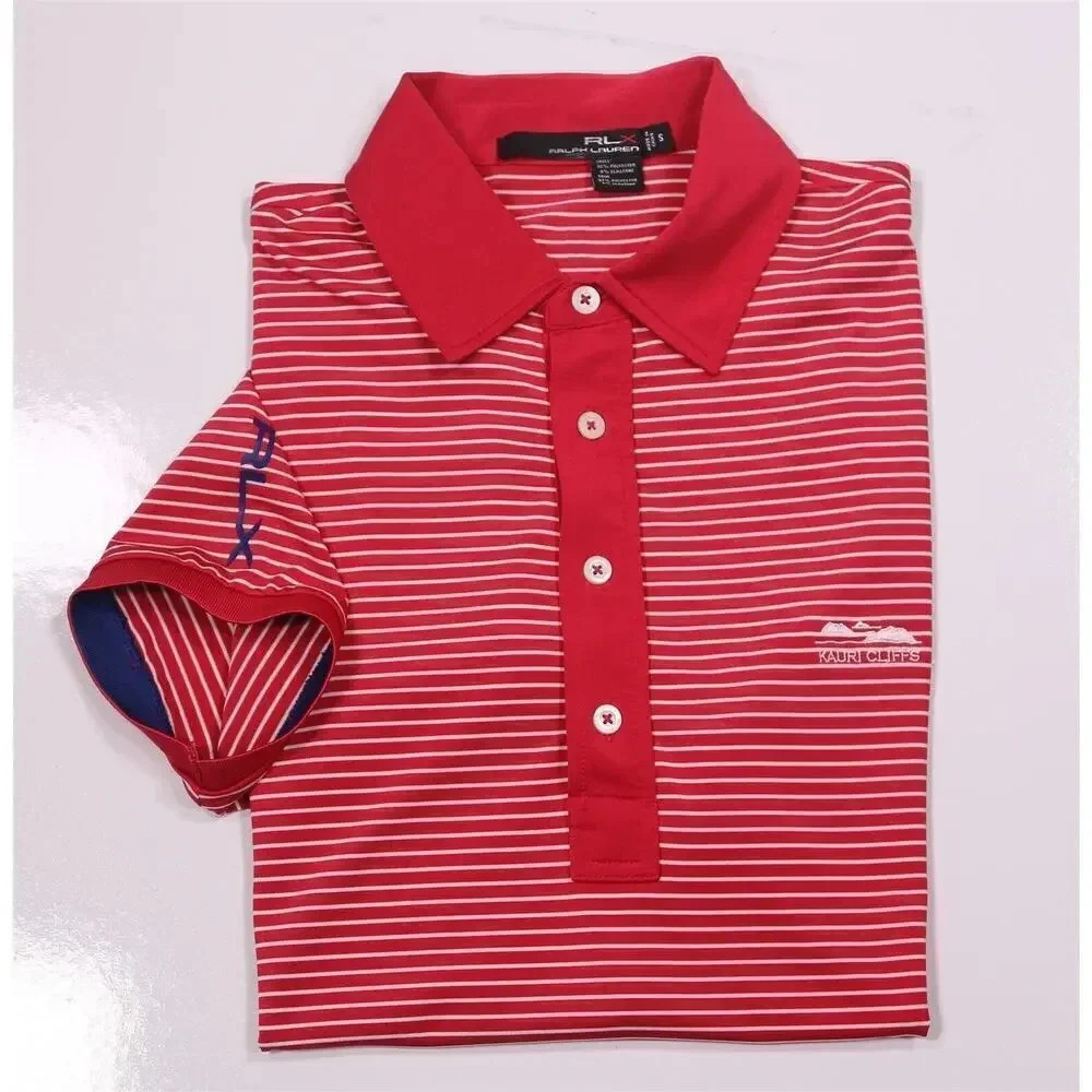 RLX Ralph Lauren X Kauri Cliffs Red/White Striped Tech Golf Polo Shirt~ Small